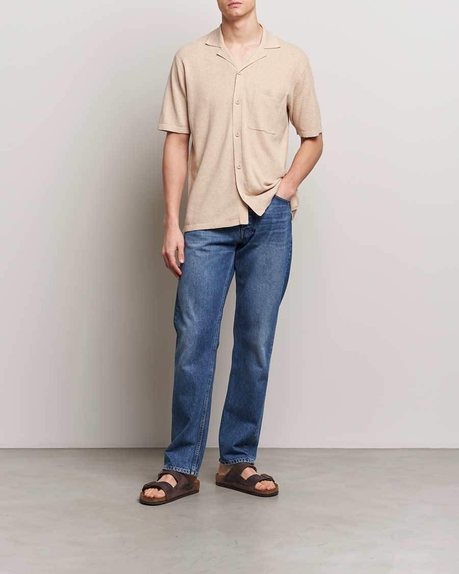 Herr | Skjortor | A Day's March | Yamu Knitted Herringbone Shirt Oyster
