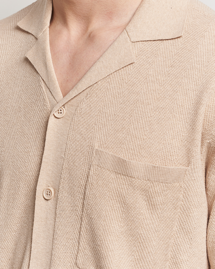 Herr | Skjortor | A Day's March | Yamu Knitted Herringbone Shirt Oyster