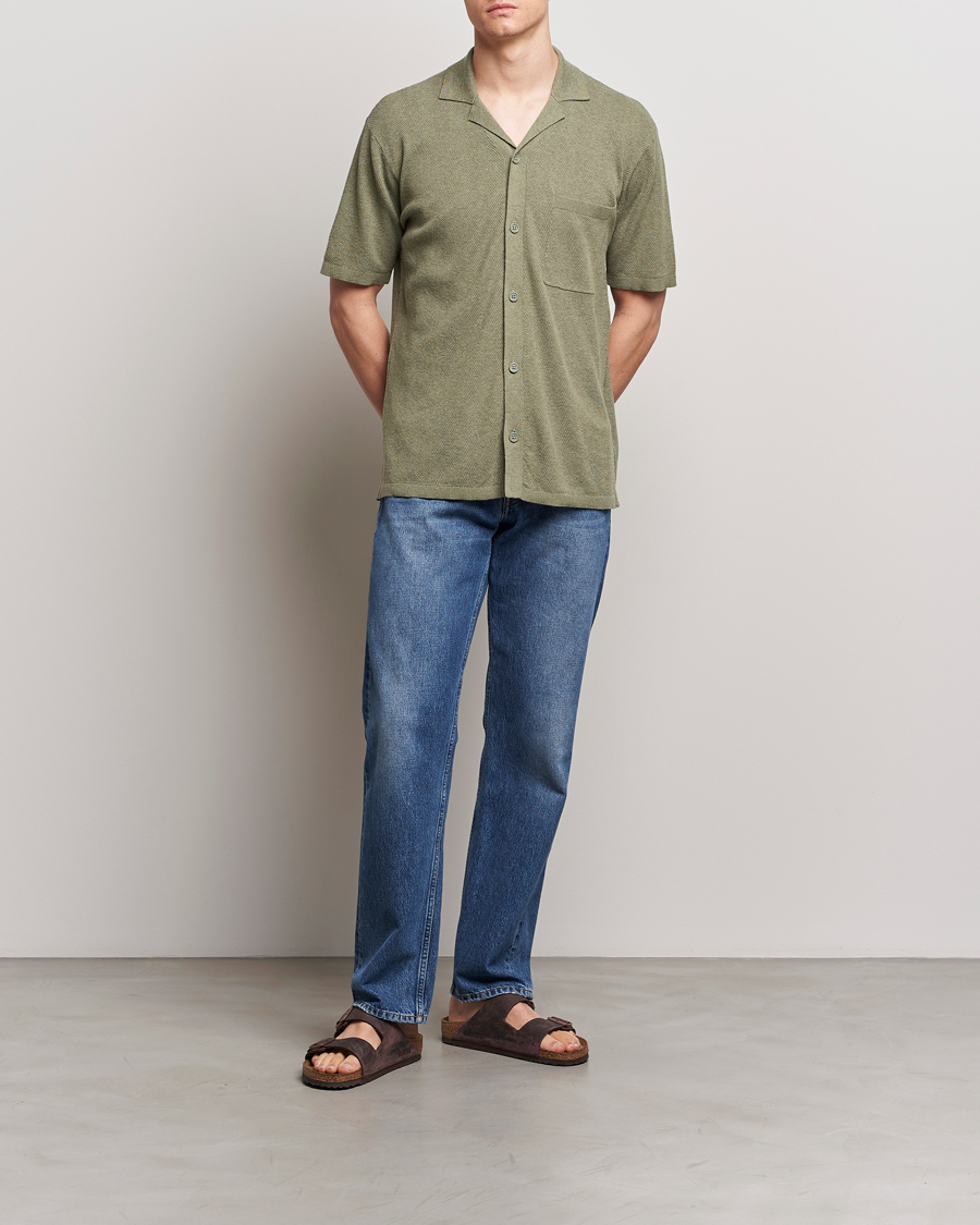 Herr | Skjortor | A Day's March | Yamu Knitted Herringbone Shirt Olive