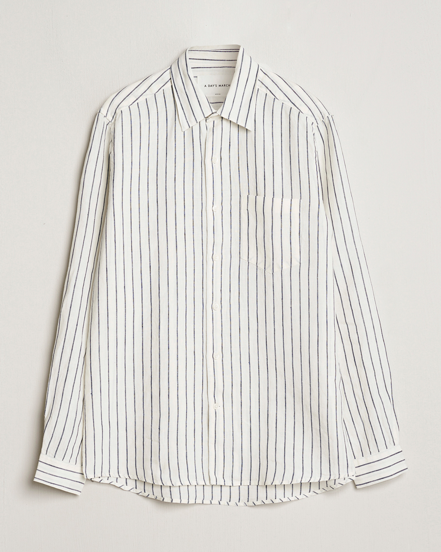 Herr | Skjortor | A Day's March | Abu Striped Linen Shirt White/Navy