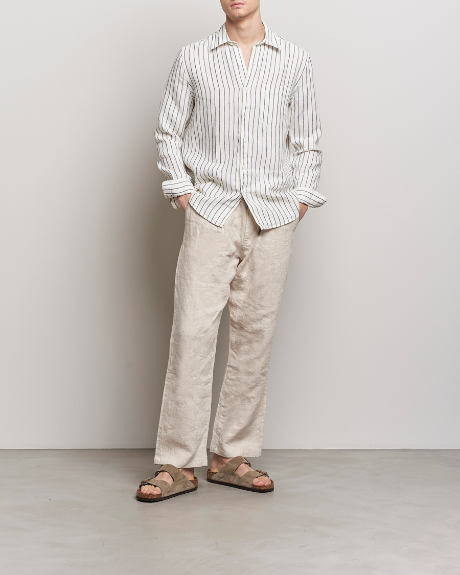 Herr | Skjortor | A Day's March | Abu Striped Linen Shirt White/Navy