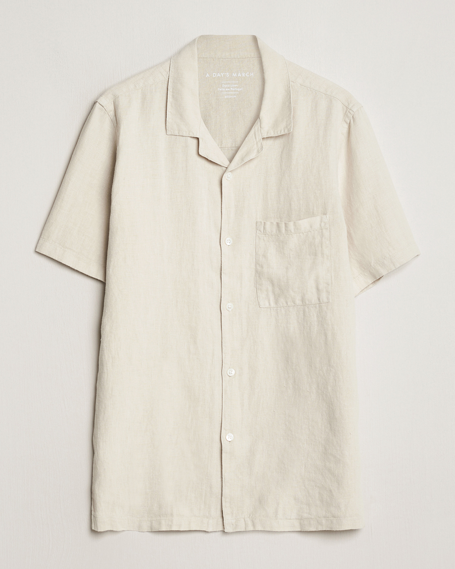 Herr | Skjortor | A Day's March | Yamu Linen Short Sleeve Shirt Sand