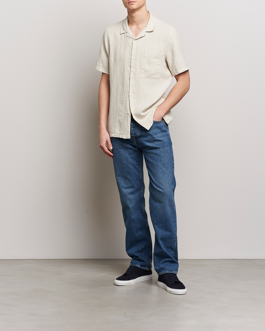 Herr | Skjortor | A Day's March | Yamu Linen Short Sleeve Shirt Sand