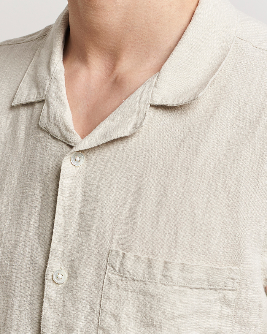 Herr | Skjortor | A Day's March | Yamu Linen Short Sleeve Shirt Sand