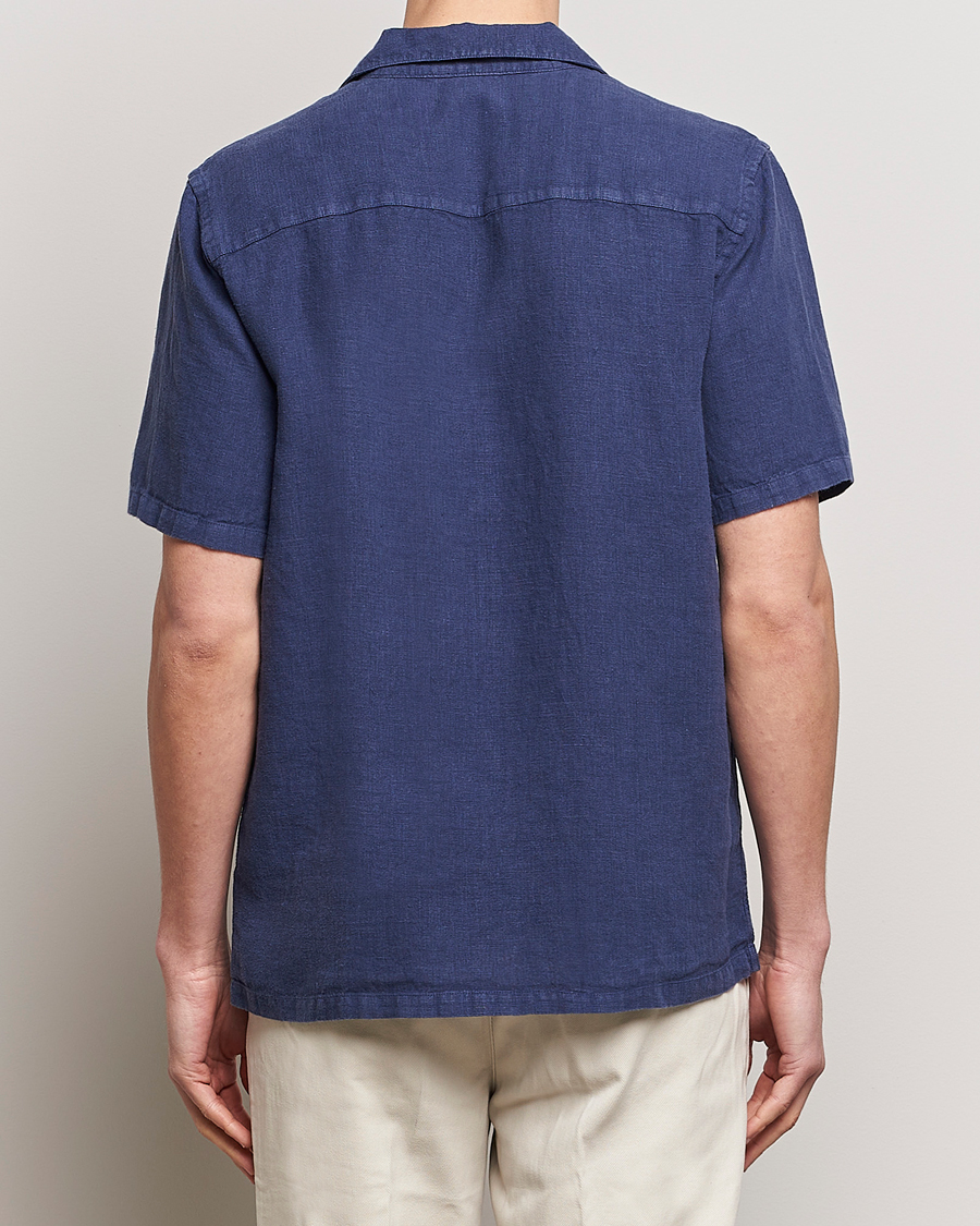 Herr | Skjortor | A Day's March | Yamu Short Sleeve Linen Shirt Brewers Blue