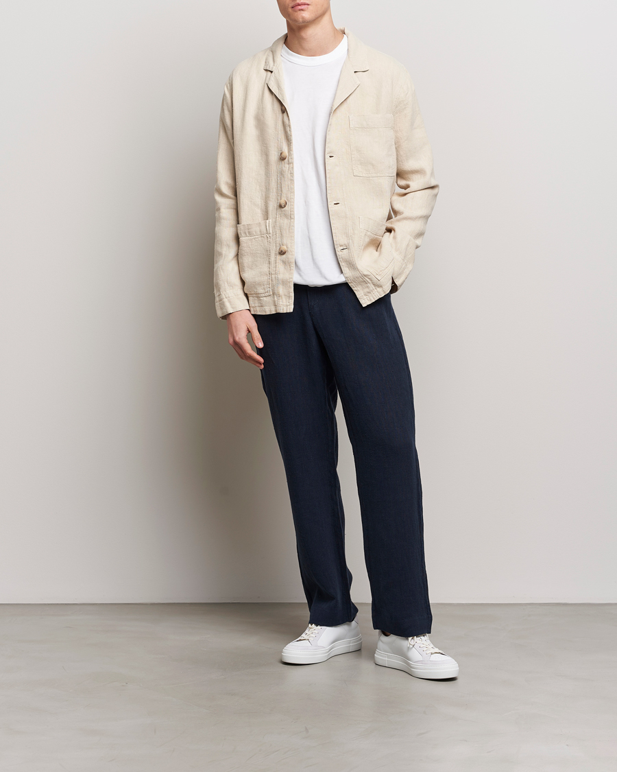 Herr | Byxor | A Day's March | Tamiat Drawstring Linen Trousers Navy