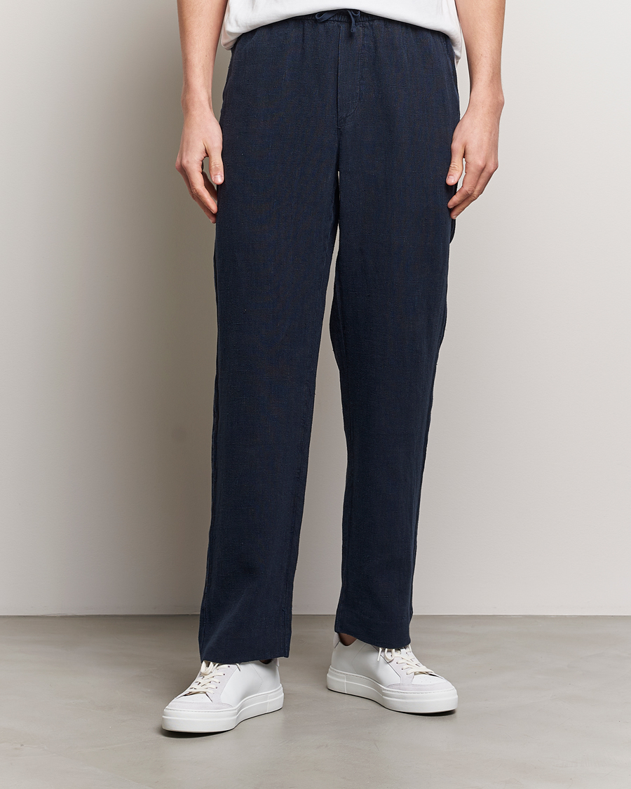 Herr | A Day's March | A Day's March | Tamiat Drawstring Linen Trousers Navy