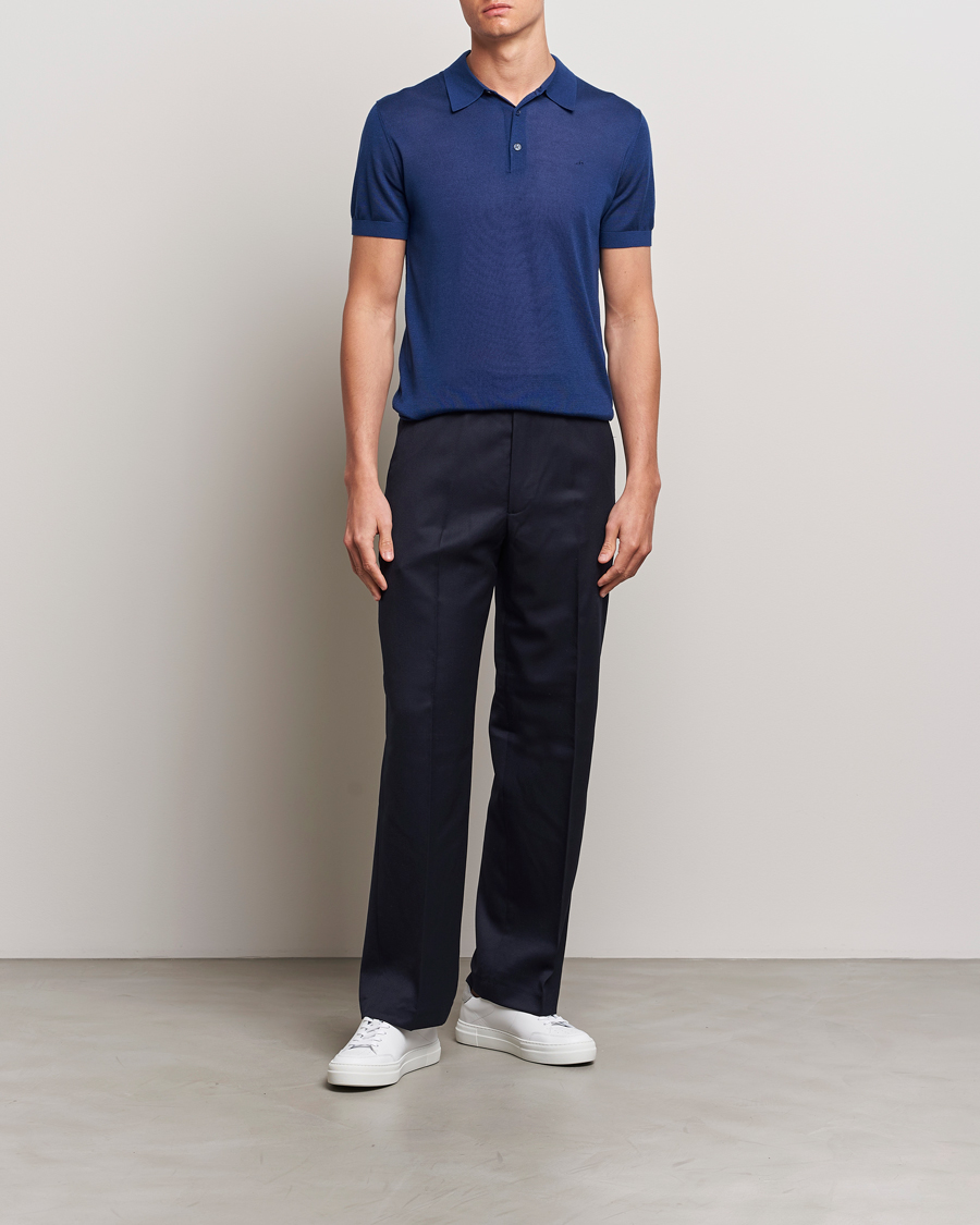 Herr | Pikéer | J.Lindeberg | Ridge Lyocell Silk Polo Estate Blue