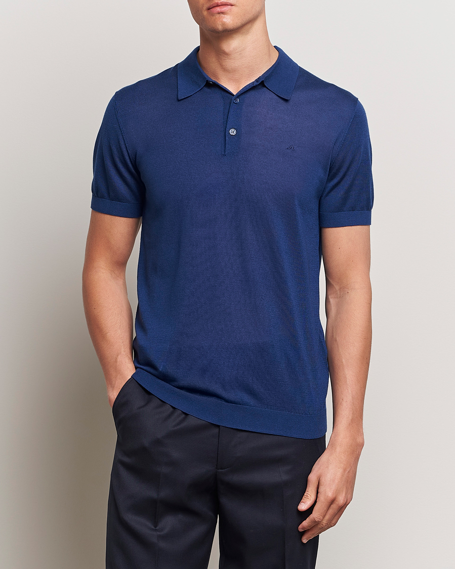 Men | Clothing | J.Lindeberg | Ridge Lyocell Silk Polo Estate Blue