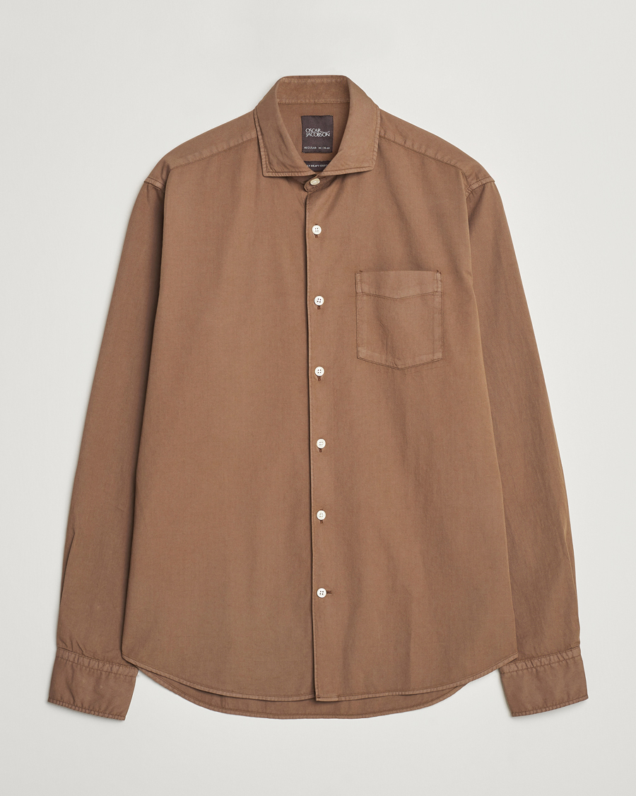 Herr | Skjortor | Oscar Jacobson | Reg Fit Wide Spread C GD Twill Light Army Green