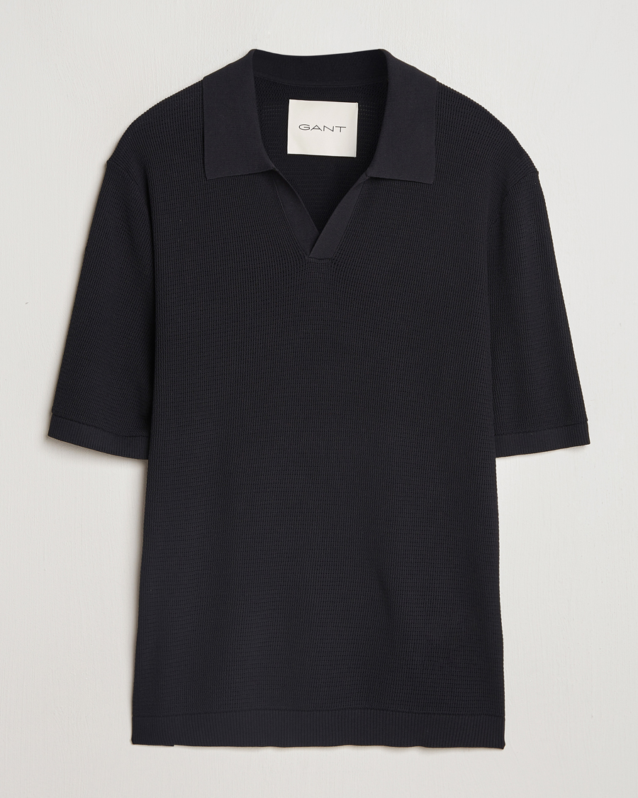 Herr | Pikéer | GANT | Open Knit Short Sleeve Polo Black