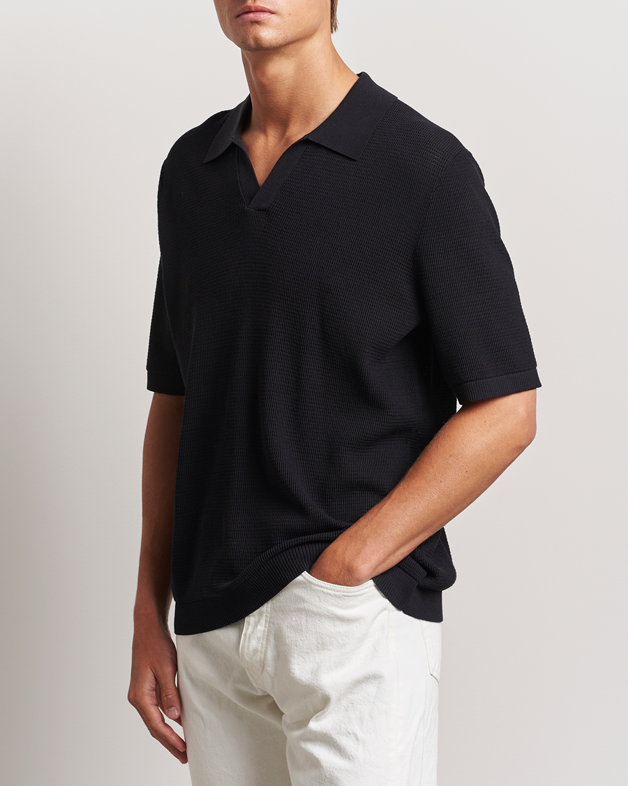 Herr | Pikéer | GANT | Open Knit Short Sleeve Polo Black