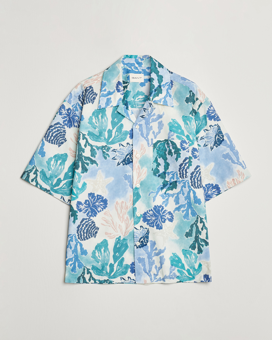 Herr | Skjortor | Gant | Camp Collar Sea Print Short Sleeve Shirt Rich Blue