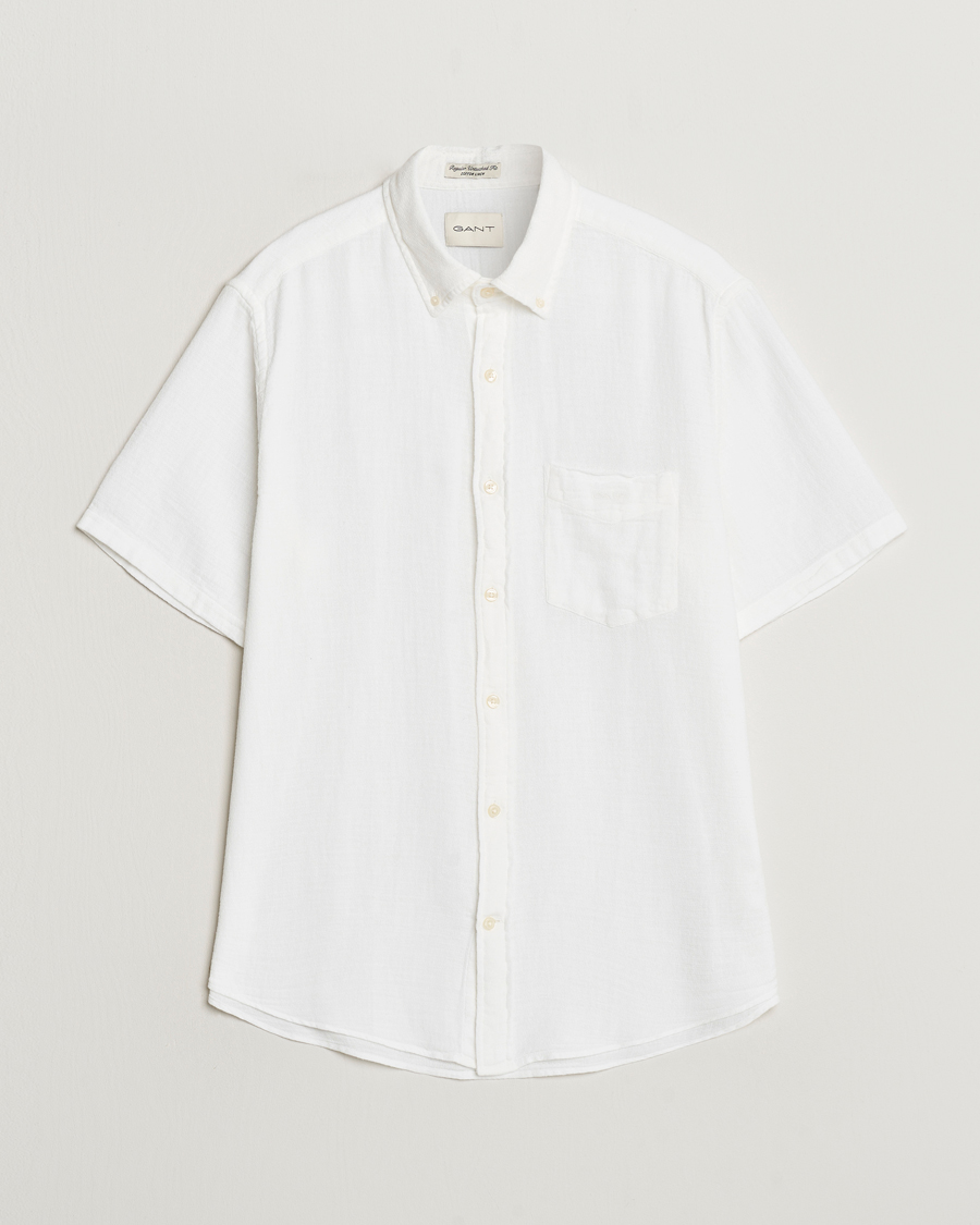 Herr | Skjortor | GANT | Cotton/Linen Texture Short Sleeve Shirt White