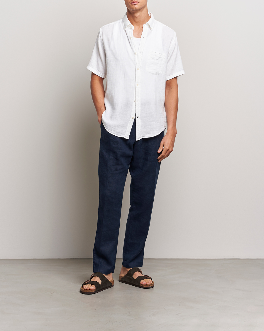 Herr | Skjortor | GANT | Cotton/Linen Texture Short Sleeve Shirt White