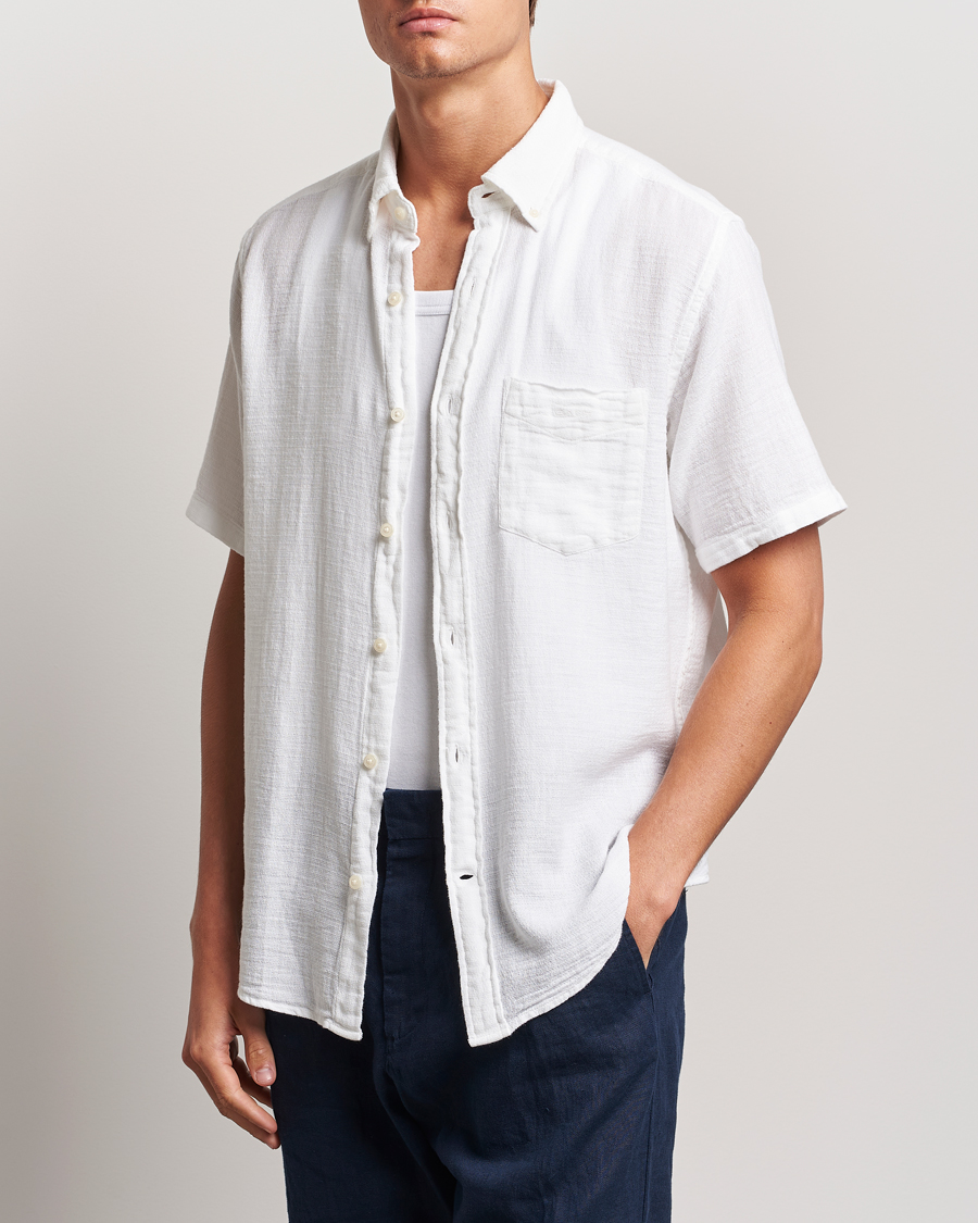 Herr | Skjortor | GANT | Cotton/Linen Texture Short Sleeve Shirt White
