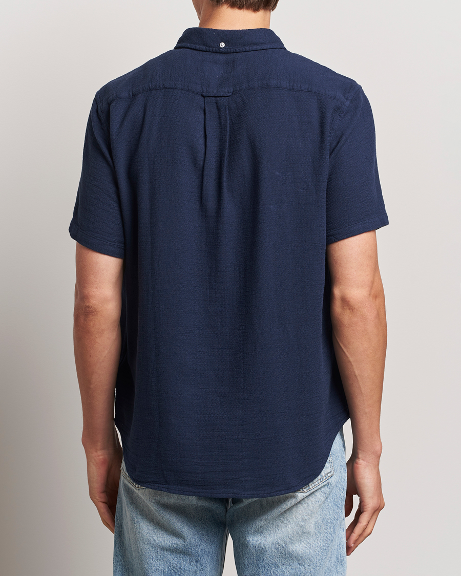 Herr | Skjortor | GANT | Cotton/Linen Texture Short Sleeve Shirt Evening Blue