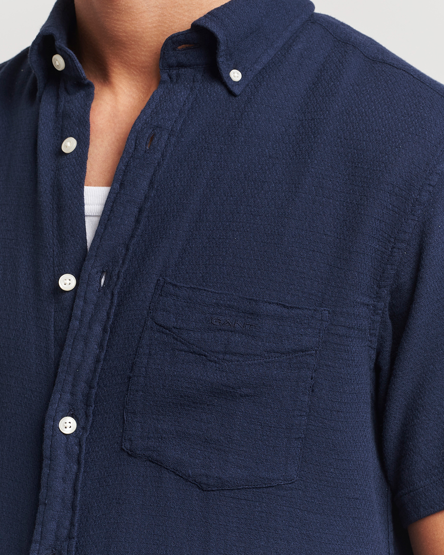 Herr | Skjortor | Gant | Cotton/Linen Texture Short Sleeve Shirt Evening Blue