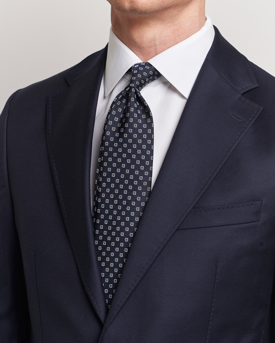 Herr | Slipsar | E. Marinella | 3-Fold Jacquard Silk Tie Navy