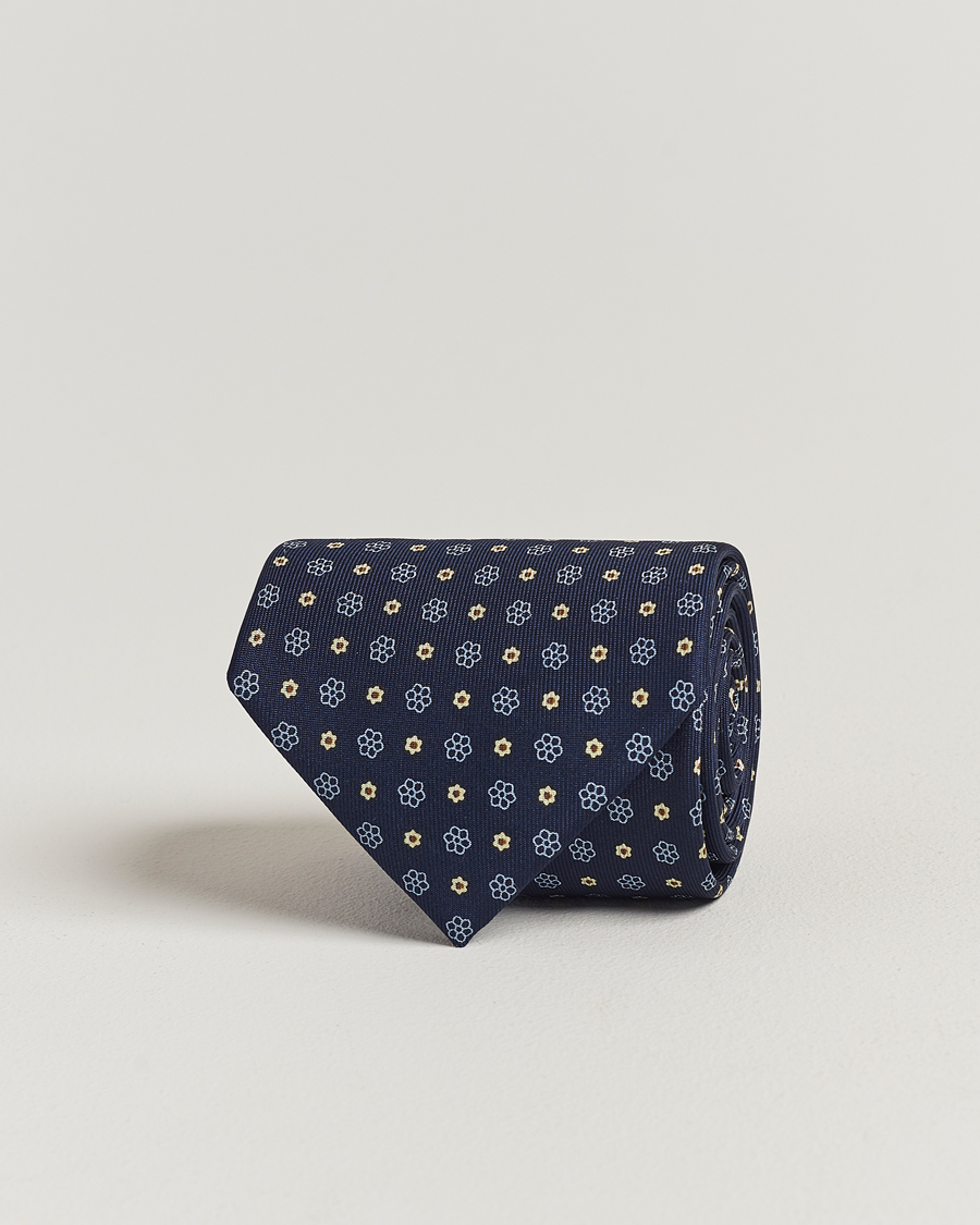 Herr | E. Marinella 3-Fold Printed Silk Tie Navy | E. Marinella | 3-Fold Printed Silk Tie Navy