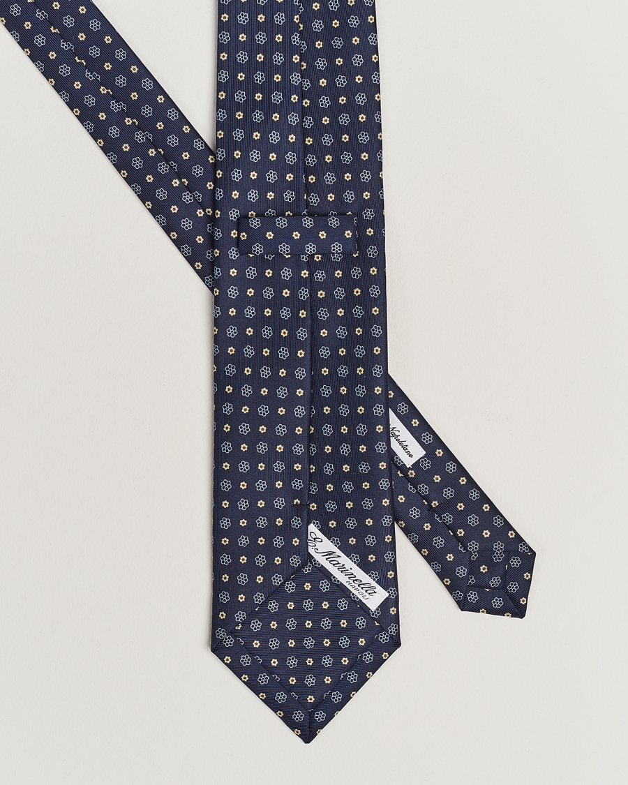 Herr | E. Marinella 3-Fold Printed Silk Tie Navy | E. Marinella | 3-Fold Printed Silk Tie Navy