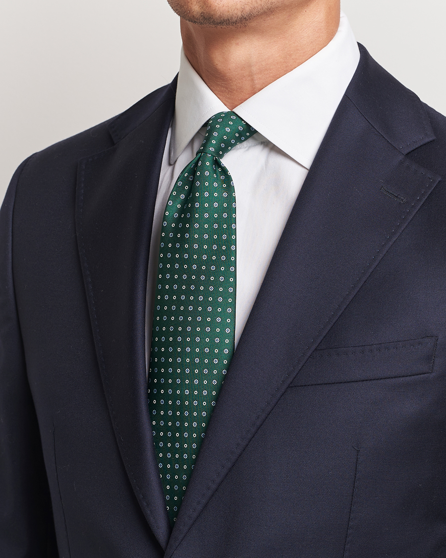 Herr | E. Marinella 3-Fold Printed Silk Tie Dark Green | E. Marinella | 3-Fold Printed Silk Tie Dark Green