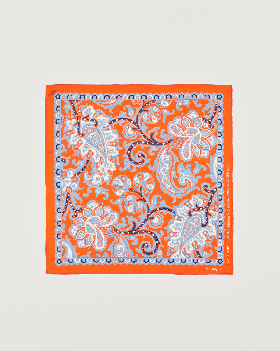 Herr |  | E. Marinella | Archive Printed Silk Pocket Square Orange