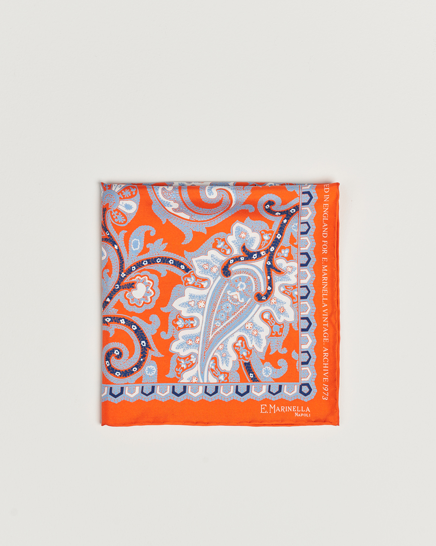 Herr | Accessoarer | E. Marinella | Archive Printed Silk Pocket Square Orange