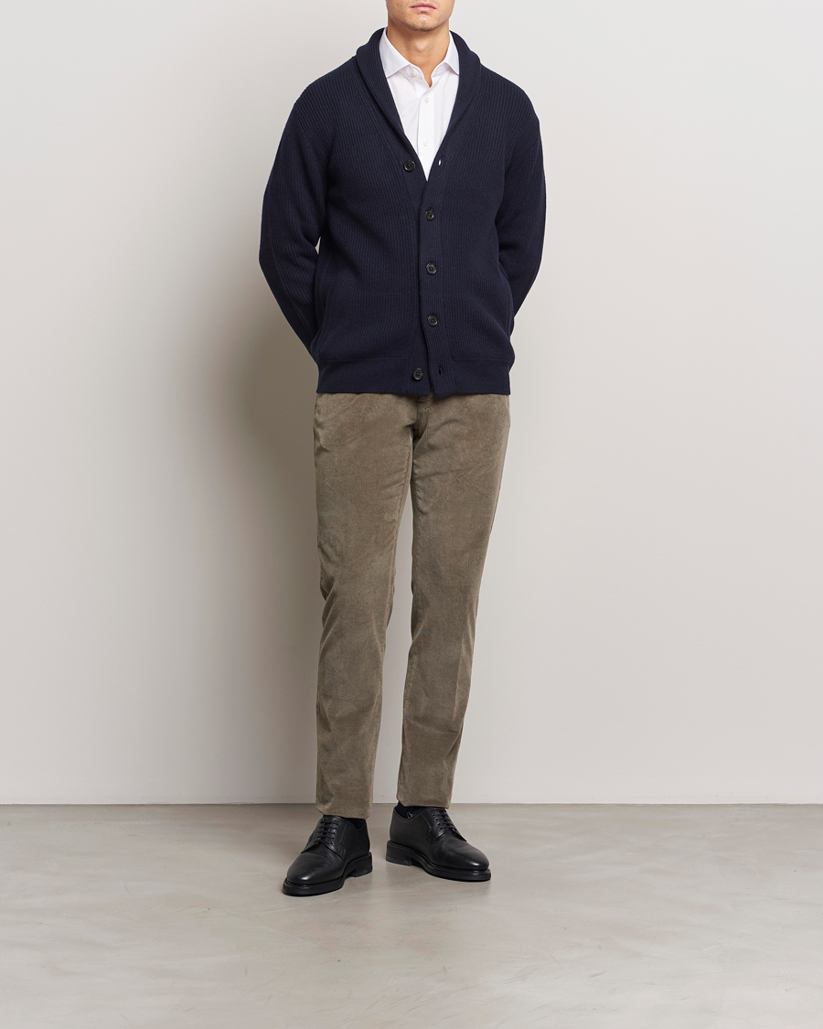 Herr | Tröjor | Charles Tyrwhitt | Chunky Merino Shawl Neck Cardigan Navy