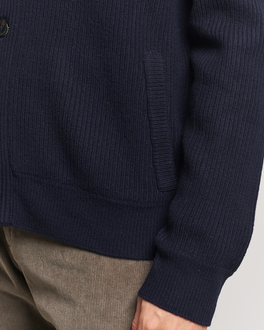 Herr | Tröjor | Charles Tyrwhitt | Chunky Merino Shawl Neck Cardigan Navy