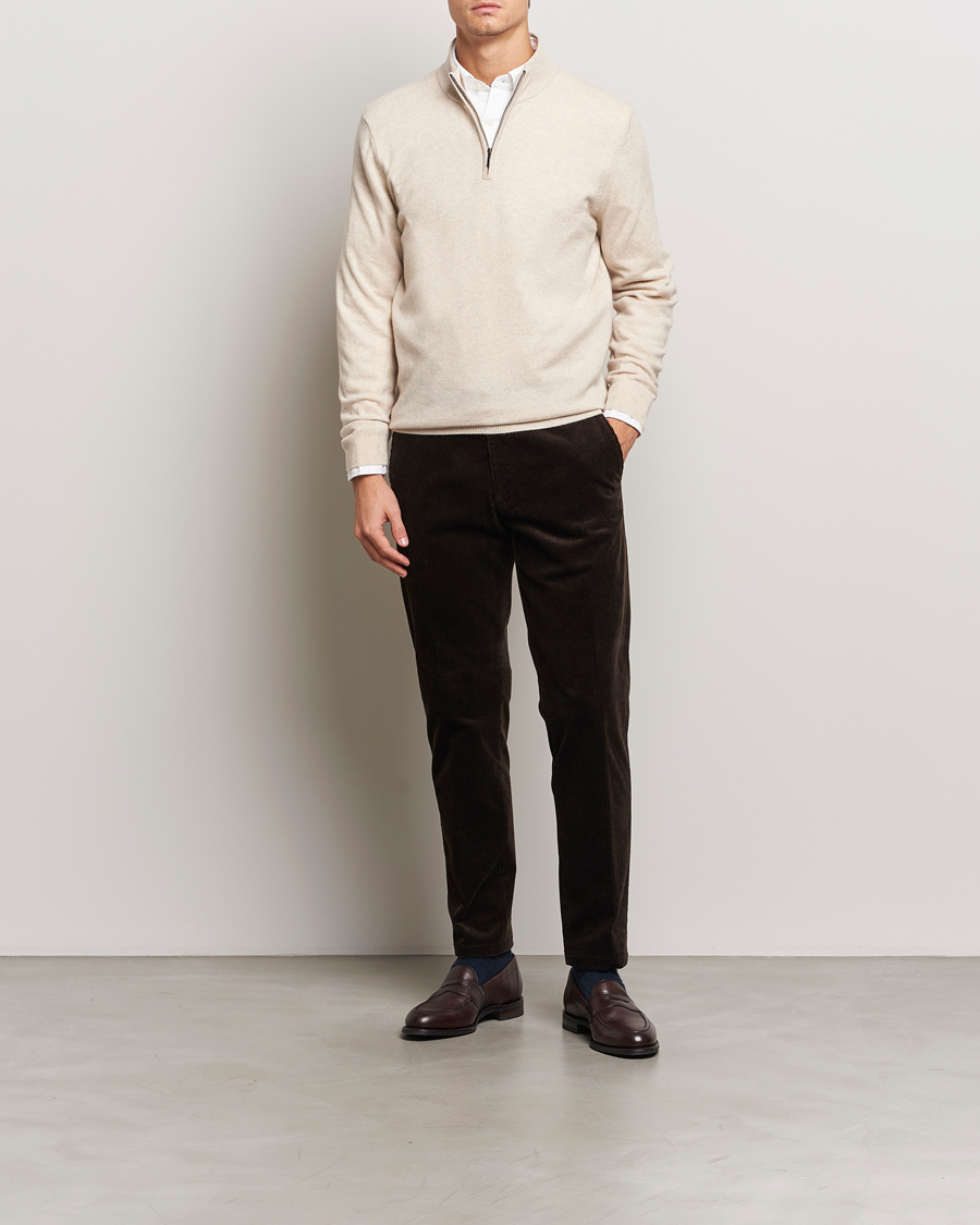 Herr | Tröjor | Charles Tyrwhitt | Pure Cashmere Zip Neck Jumper Cream