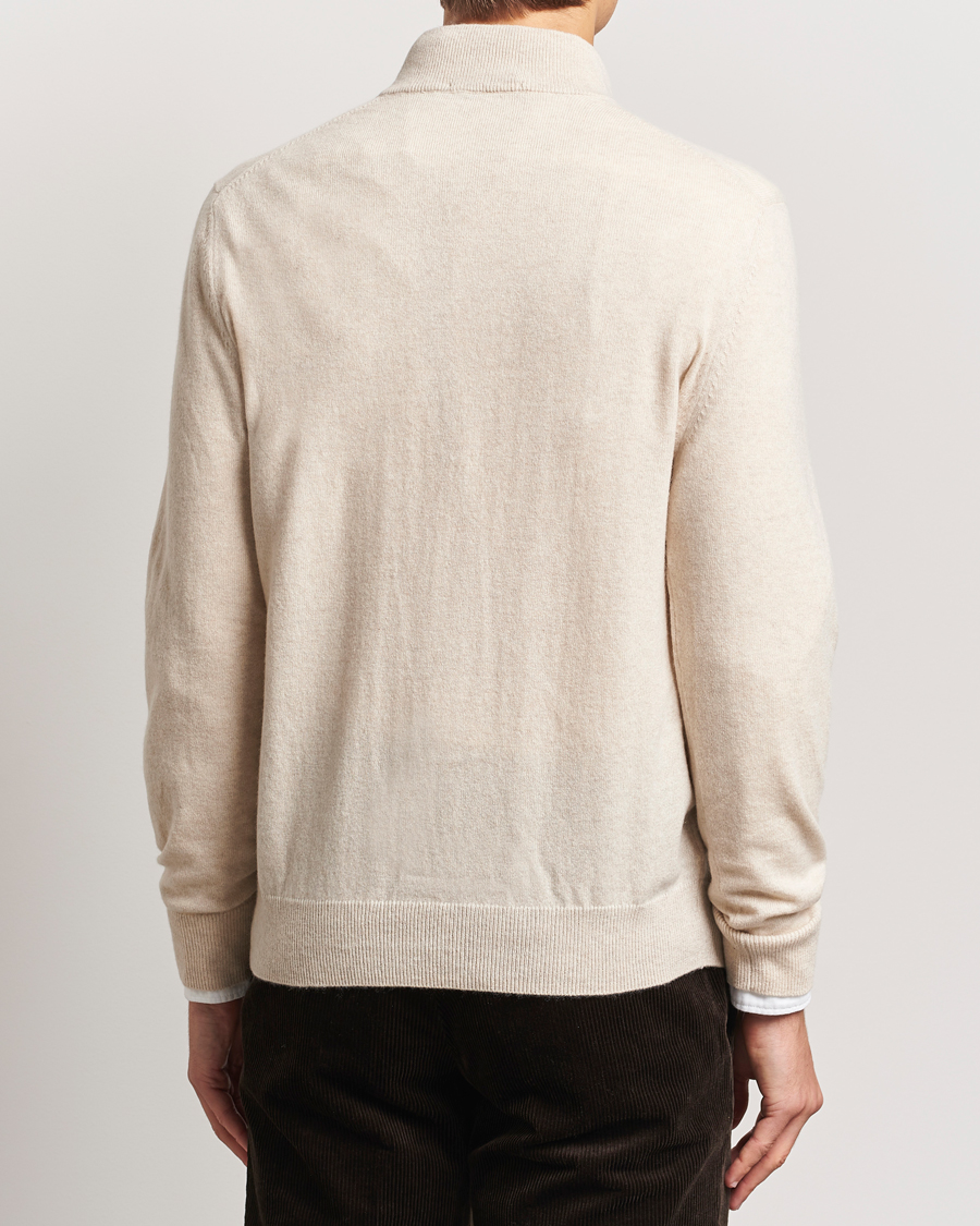 Herr | Tröjor | Charles Tyrwhitt | Pure Cashmere Zip Neck Jumper Cream