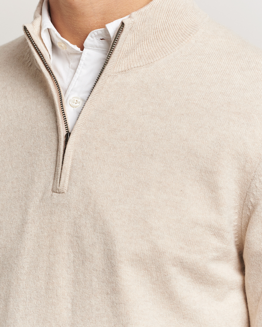 Herr | Tröjor | Charles Tyrwhitt | Pure Cashmere Zip Neck Jumper Cream