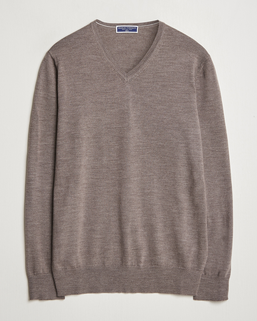 Herr | Tröjor | Charles Tyrwhitt | Pure Merino V-Neck Jumper Mocha