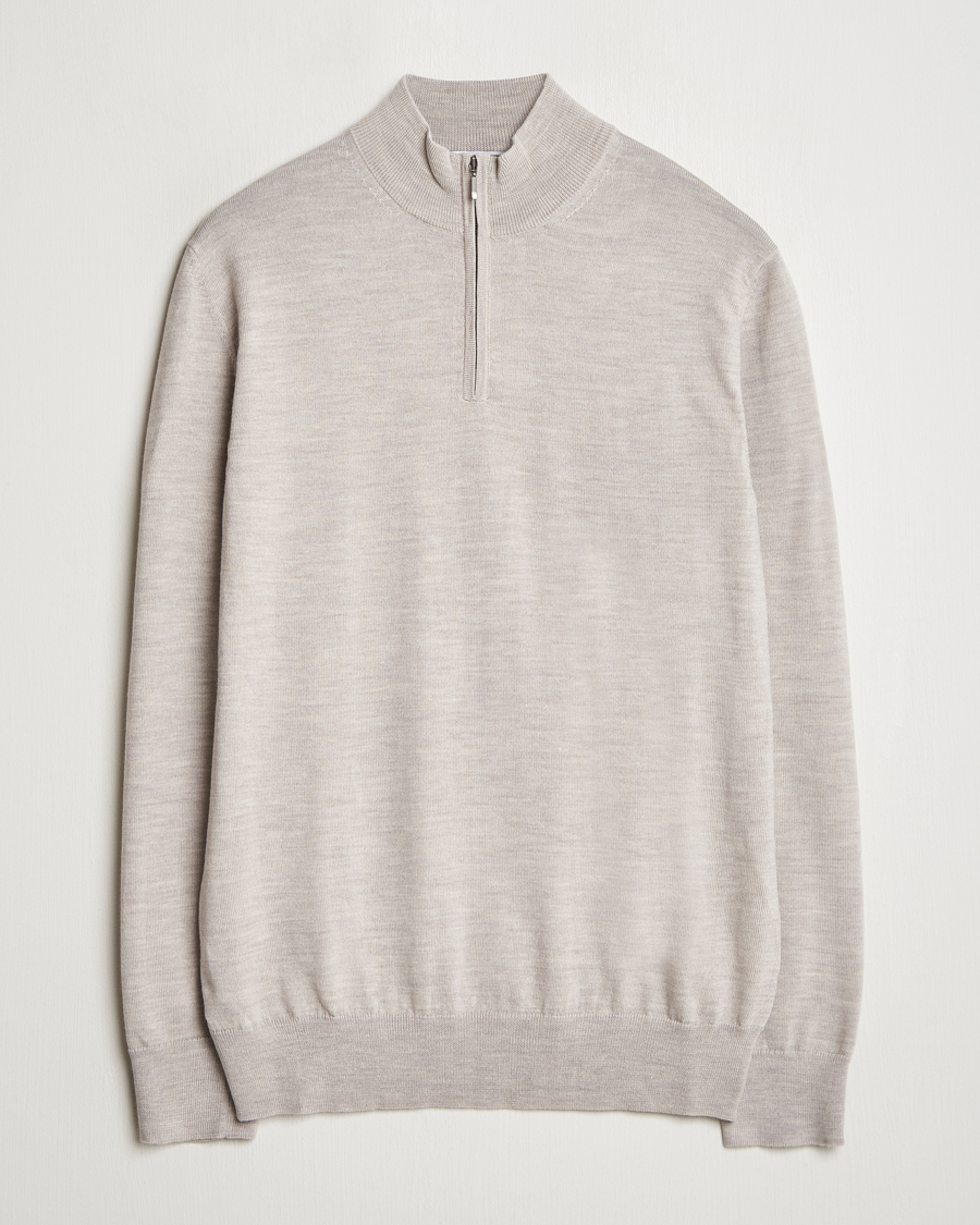 Herr | Tröjor | Charles Tyrwhitt | Pure Merino Zip Neck Jumper Limestone