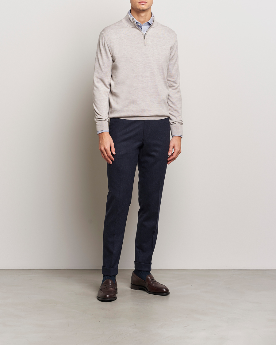 Herr | Tröjor | Charles Tyrwhitt | Pure Merino Zip Neck Jumper Limestone