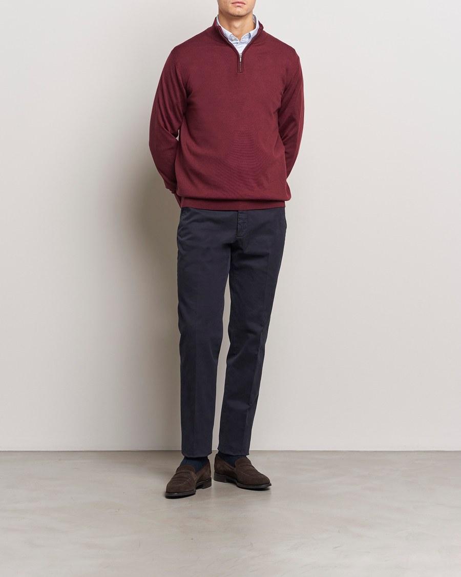 Herr | Tröjor | Charles Tyrwhitt | Pure Merino Zip Neck Jumper Burgundy Red