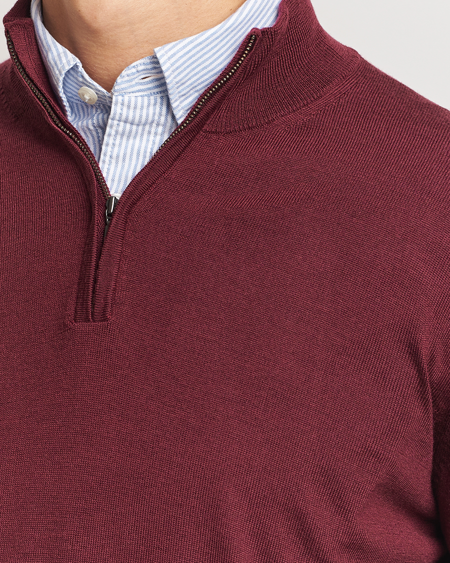 Herr | Tröjor | Charles Tyrwhitt | Pure Merino Zip Neck Jumper Burgundy Red