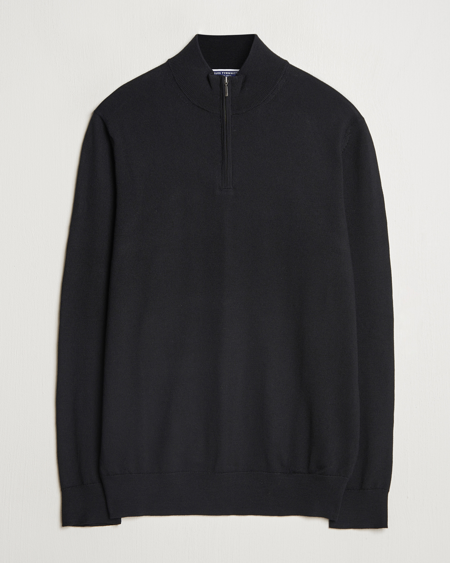 Herr | Tröjor | Charles Tyrwhitt | Pure Merino Zip Neck Jumper Black
