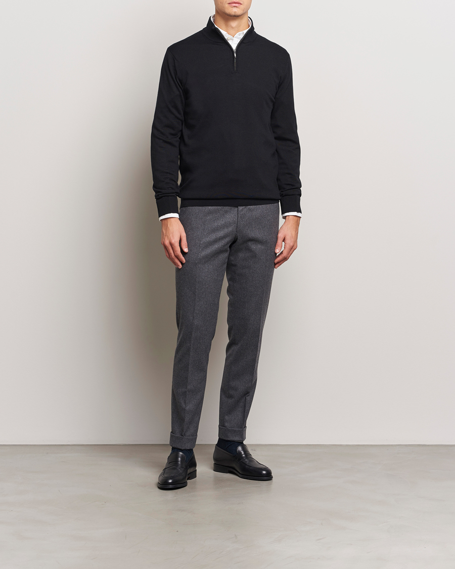 Herr | Tröjor | Charles Tyrwhitt | Pure Merino Zip Neck Jumper Black