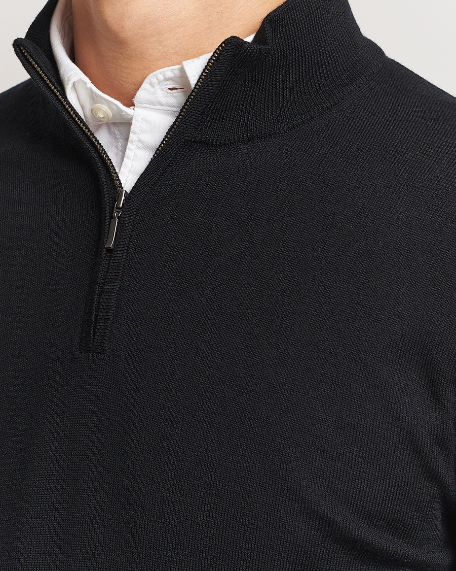 Herr | Tröjor | Charles Tyrwhitt | Pure Merino Zip Neck Jumper Black