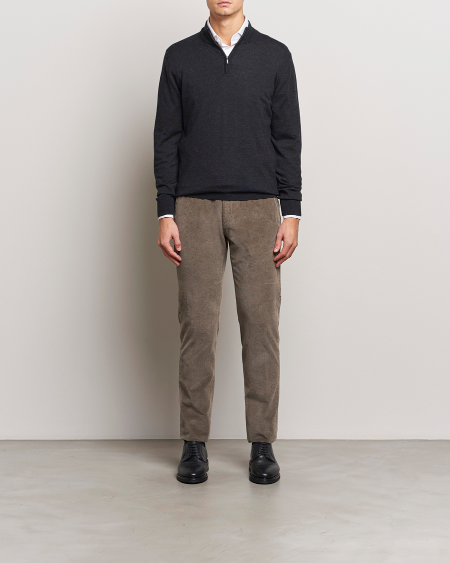 Herr | Tröjor | Charles Tyrwhitt | Pure Merino Zip Neck Jumper Dark Charcoal