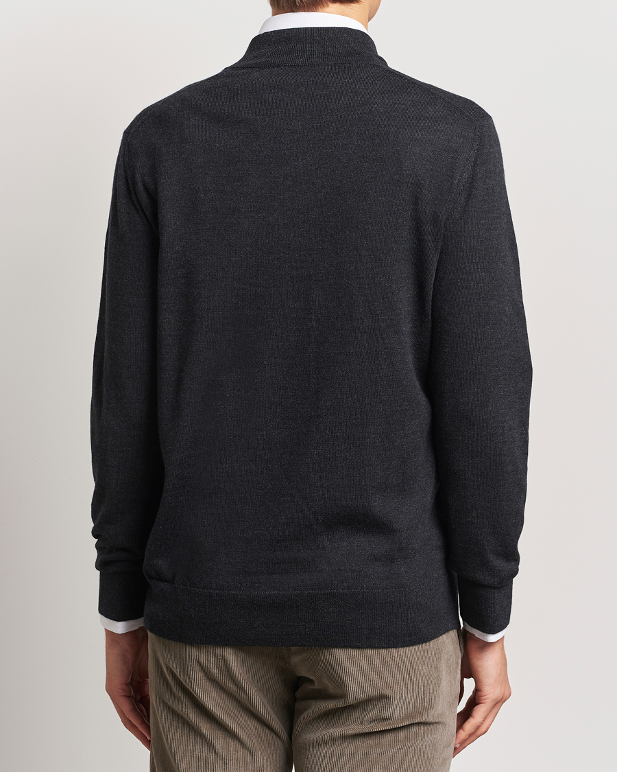 Herr | Tröjor | Charles Tyrwhitt | Pure Merino Zip Neck Jumper Dark Charcoal