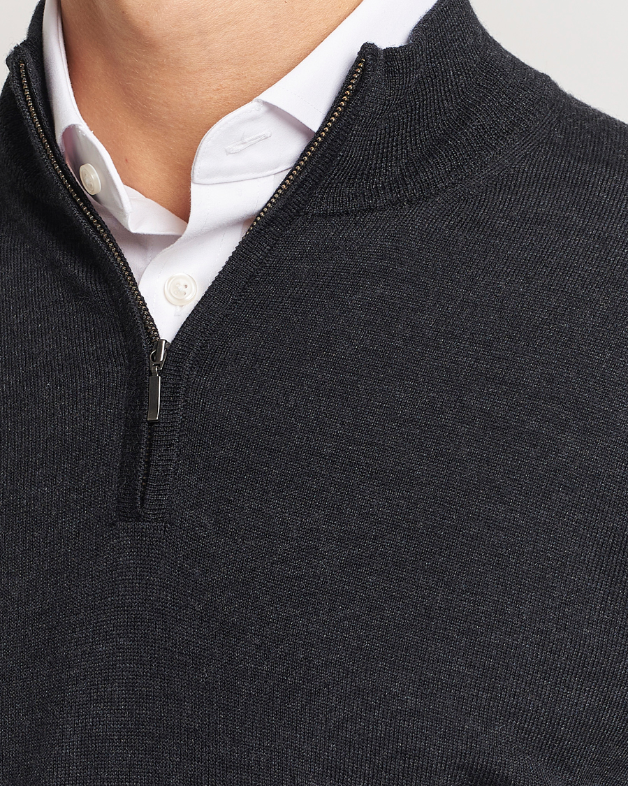 Herr | Tröjor | Charles Tyrwhitt | Pure Merino Zip Neck Jumper Dark Charcoal