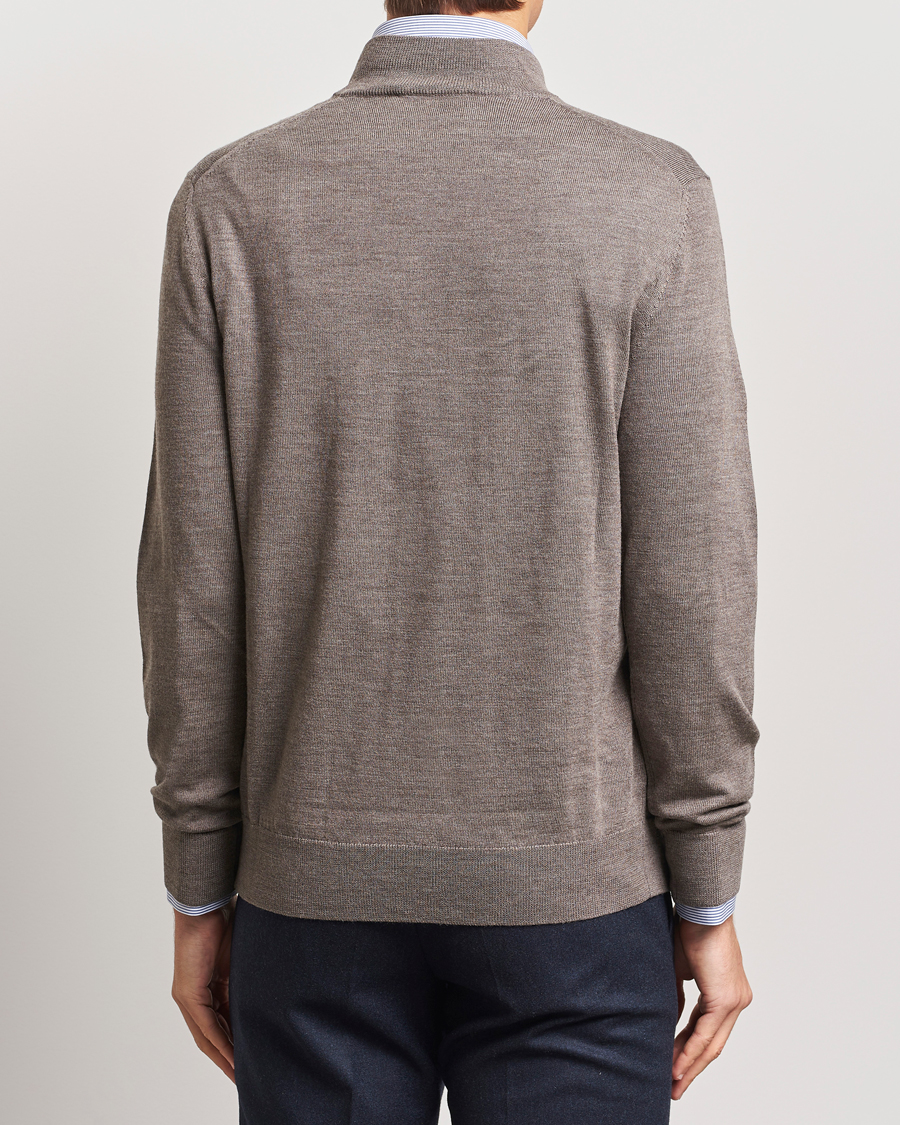 Herr | Tröjor | Charles Tyrwhitt | Pure Merino Zip Neck Jumper Mocha