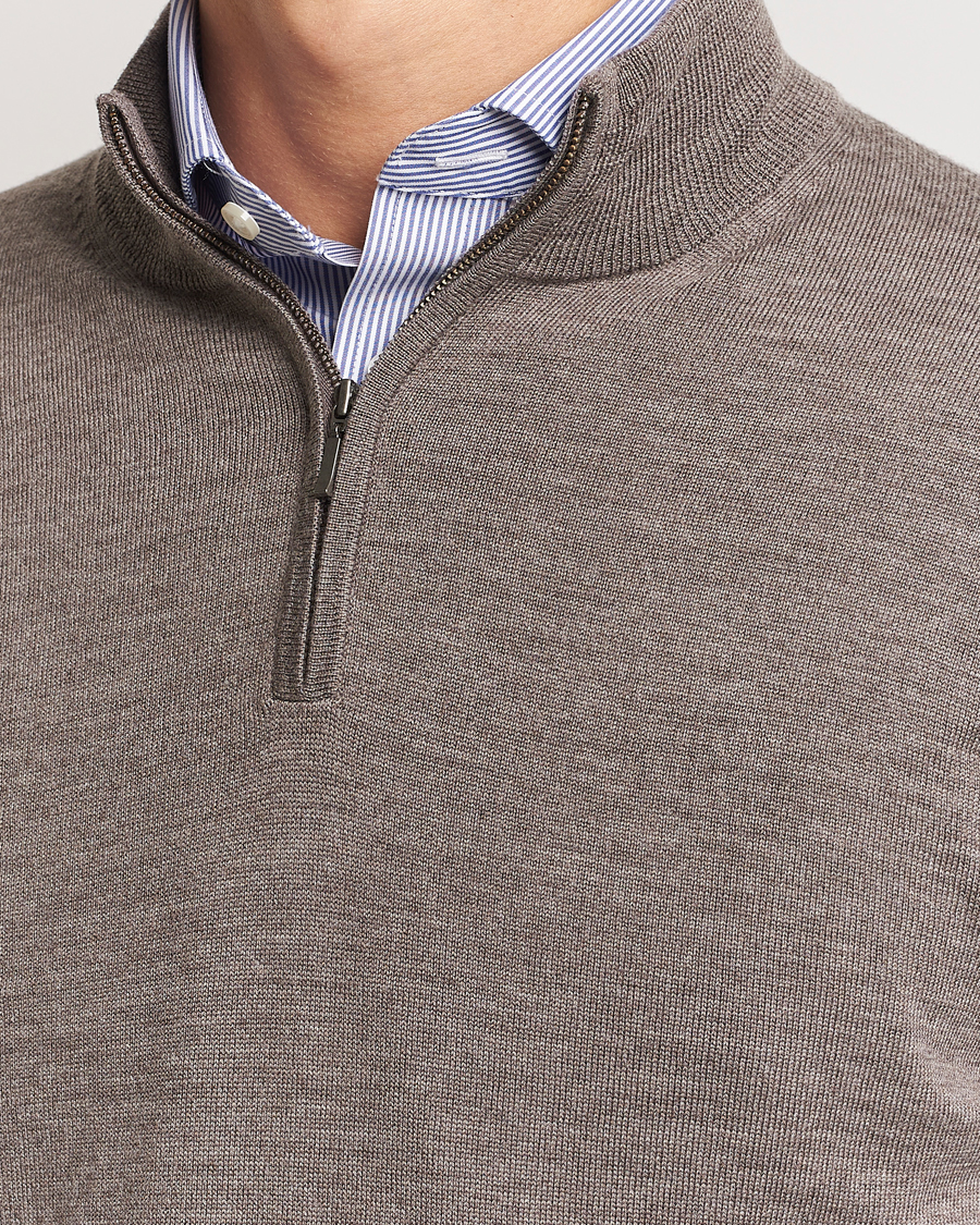 Herr | Tröjor | Charles Tyrwhitt | Pure Merino Zip Neck Jumper Mocha