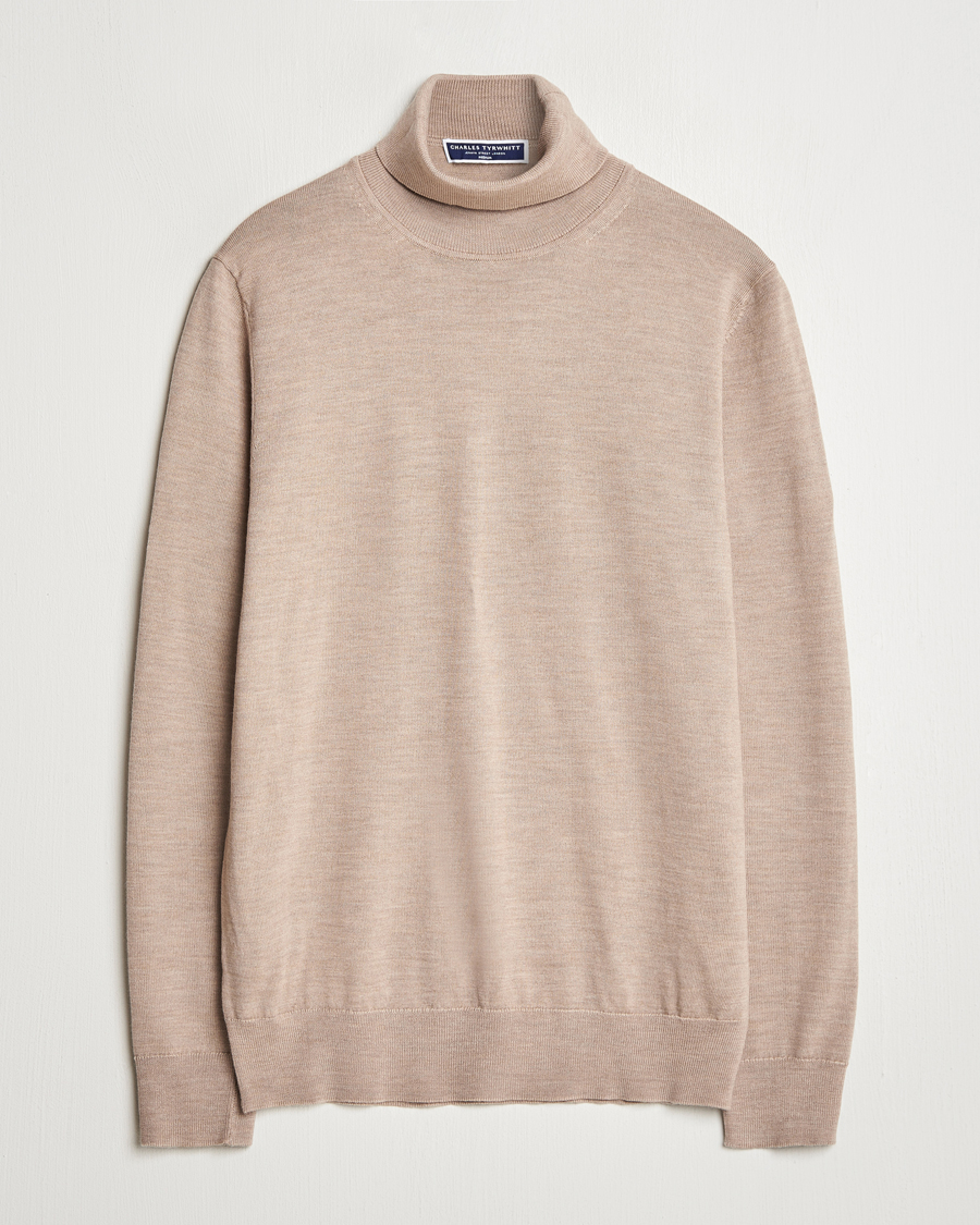 Herr | Tröjor | Charles Tyrwhitt | Pure Merino Roll Neck Jumper Oatmeal