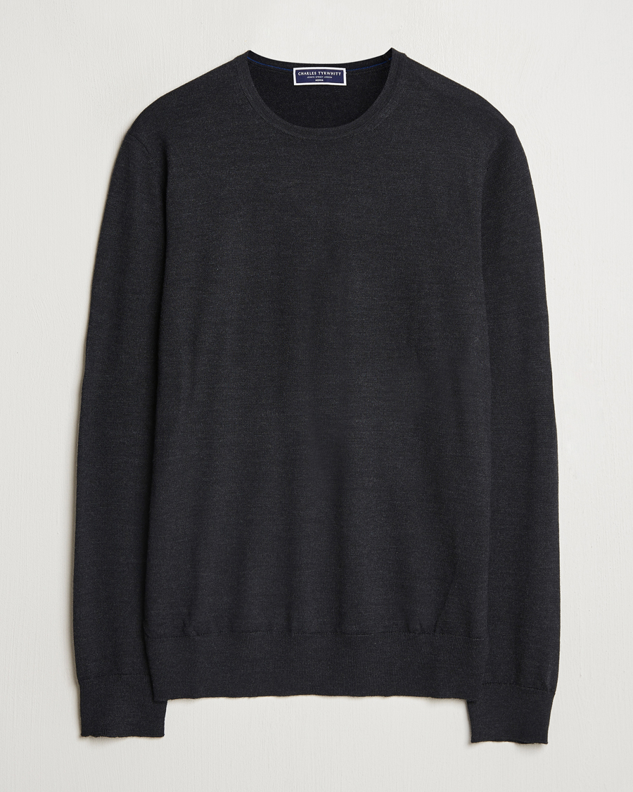 Herr | Tröjor | Charles Tyrwhitt | Pure Merino Crew Neck Jumper Dark Charcoal