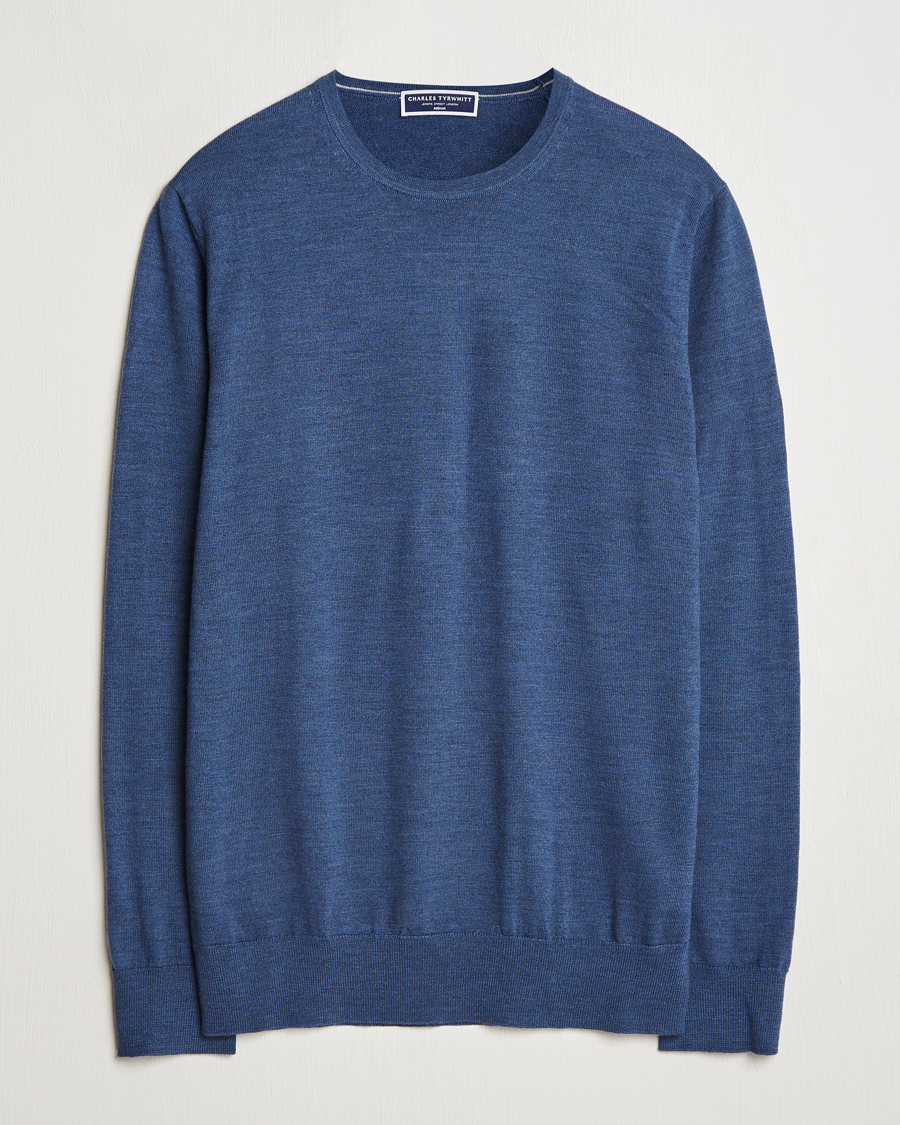 Herr | Tröjor | Charles Tyrwhitt | Pure Merino Crew Neck Jumper Indigo Blue