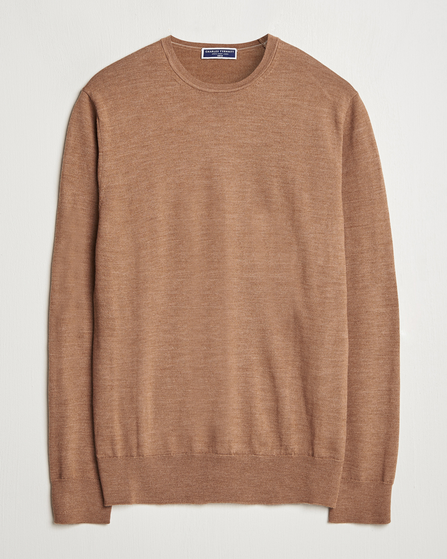 Herr | Tröjor | Charles Tyrwhitt | Pure Merino Crew Neck Jumper Sand